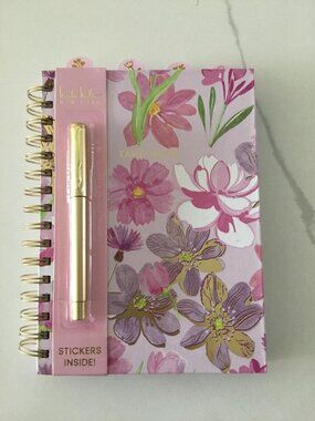 Nicole Miller Floral Spiral Planner and Matching Gold Pen Set with Stickers NEW